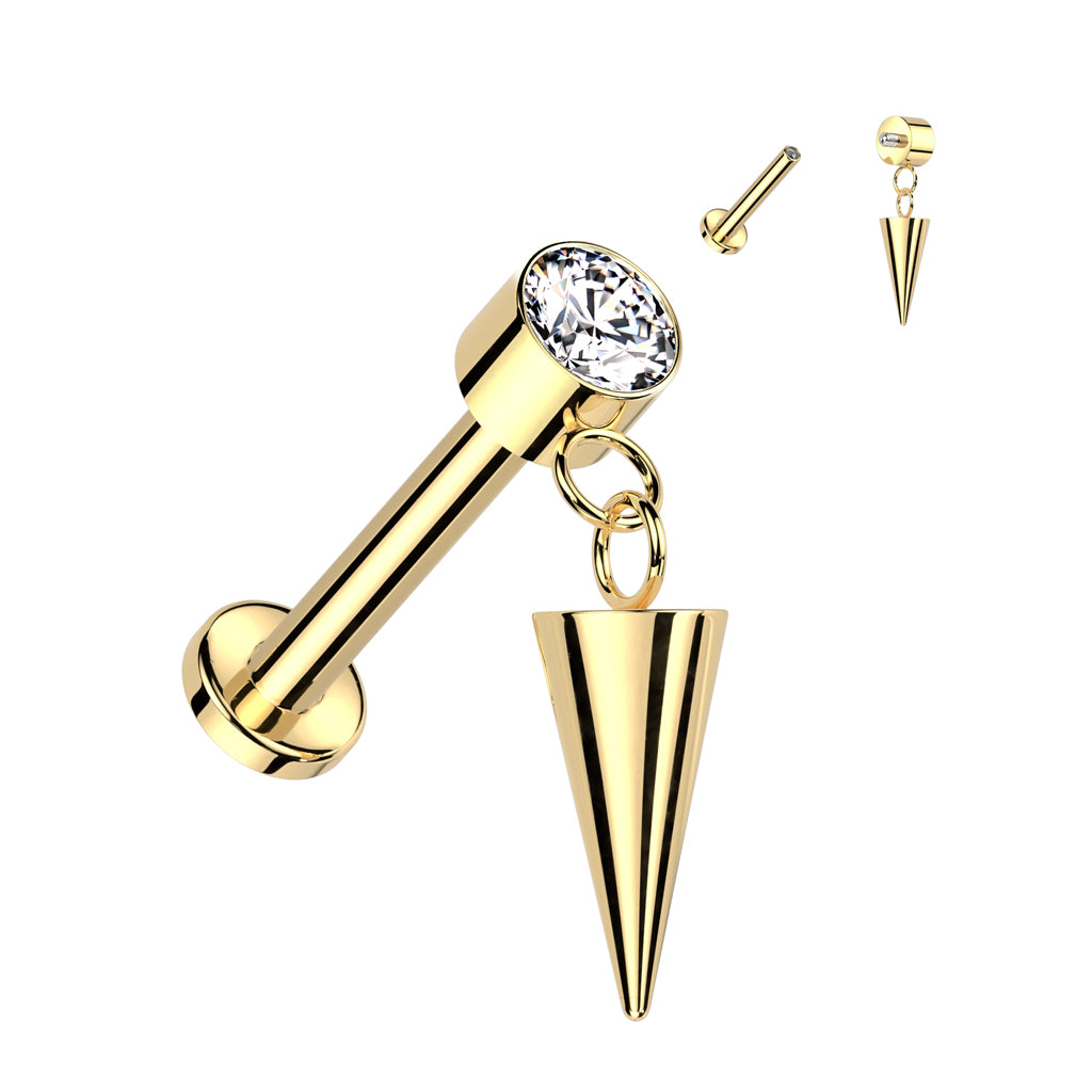 16G Titanium Internally Threaded Cone Dangle Top For Ear Piercings